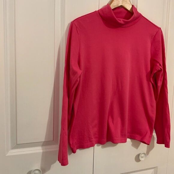 L.L. Bean Pink Cotton Long Sleeve Turtleneck Top Large - Picture 3 of 7